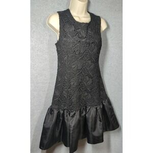 Samuel Dong Black Lace Fit & Flare Dress with Satin Ruffle Hem